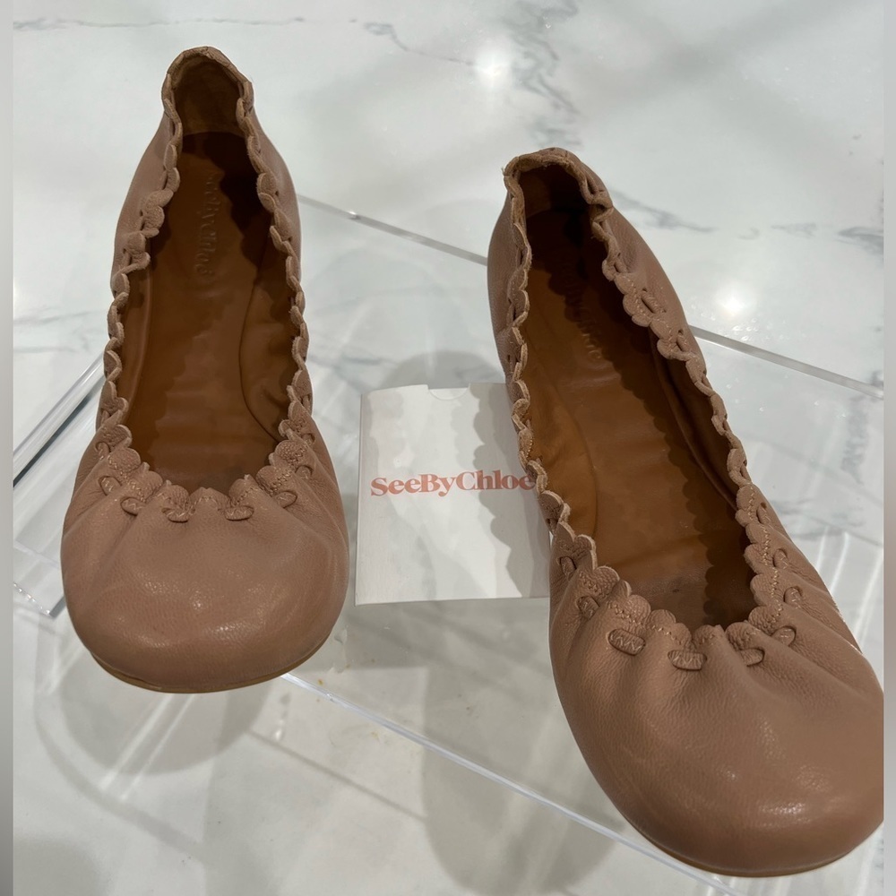 SEE BY CHLOE JANE SCALLOPED BALLET FLAT NUDE Size 40 - Picture 10 of 13